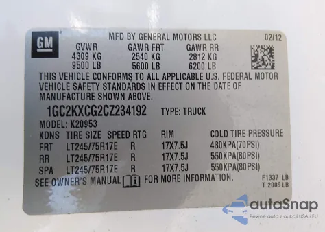 2012 Chevrolet Silverado 2500Hd Lt z USA, uszkodzony, nr VIN 1GC2KXCG2CZ234192